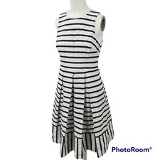Eliza J Striped Pleated Dress Size 2 Lined Cutout Keyhole Back Nautical Belted