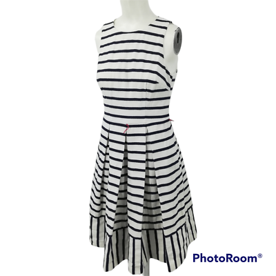Eliza J Striped Pleated Dress Size 2 Lined Cutout Keyhole Back Nautical Belted