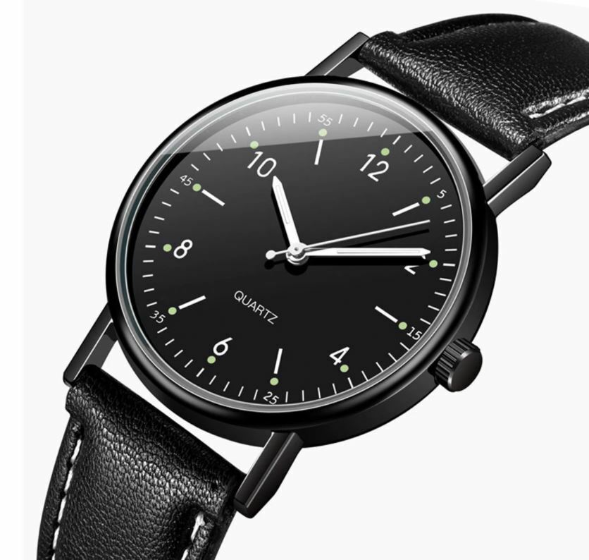 Men&rsquo;s/Youth&rsquo;s: Designer, Slim Black Dial & Strap, Luminous Night Vision Watch