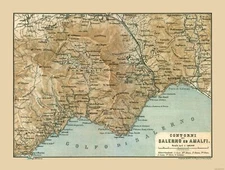 Historic Map - Salerno Amalfi Italy - Baedeker 1880 - 30.41 x 23