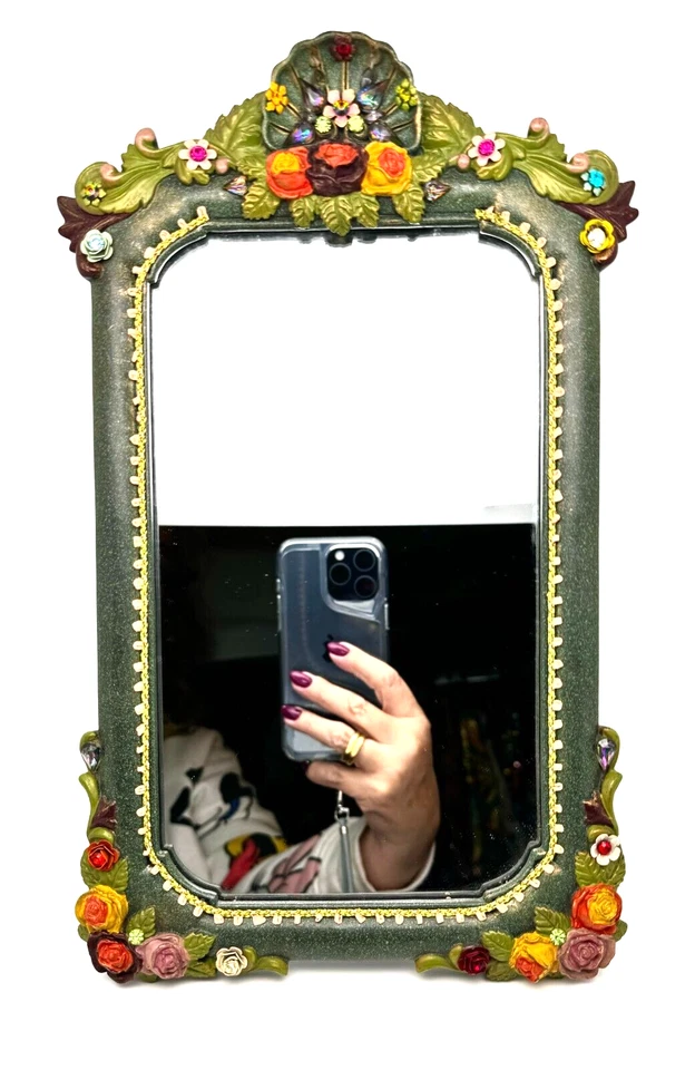 Lovely Mirror By Michal Negrin Wonderful Work Of Colorful Flowers And Crystals. - Image 3 of 4