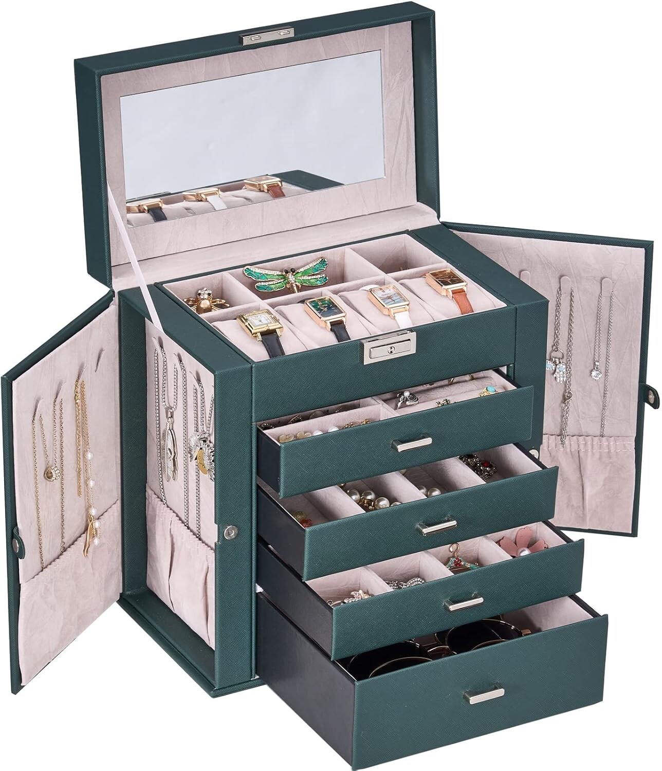 Sturdy Lockable Jewelry Organizer with 4 Drawers - Ideal for All Jewelry Types