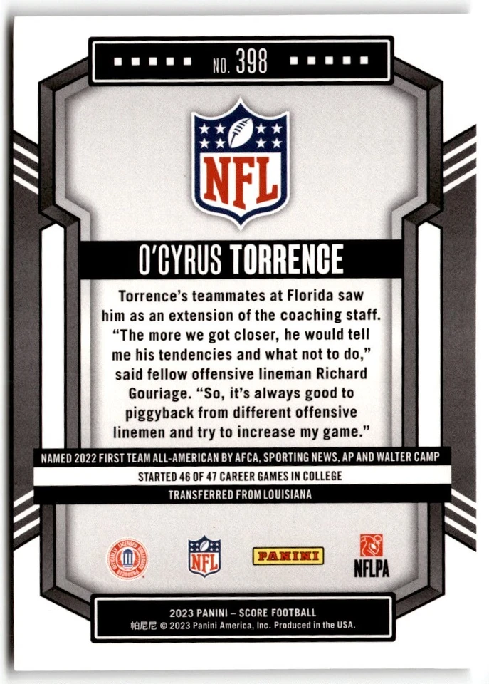 2023 Score O'Cyrus Torrence Rookie #398 Florida Gators - Image 2 of 2