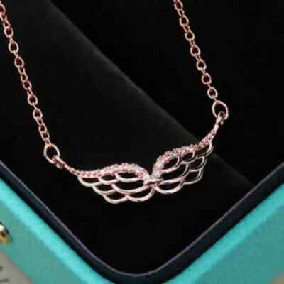 0.10Ct Round Cut Diamond Angel Wings Pendant 14K Rose Gold Finish Free Chain