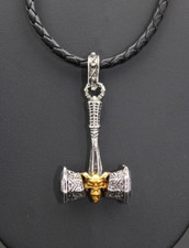 Halskette Männerkette Herrenkette Hammer Dämon massiv Kunstlederkette Wikinger