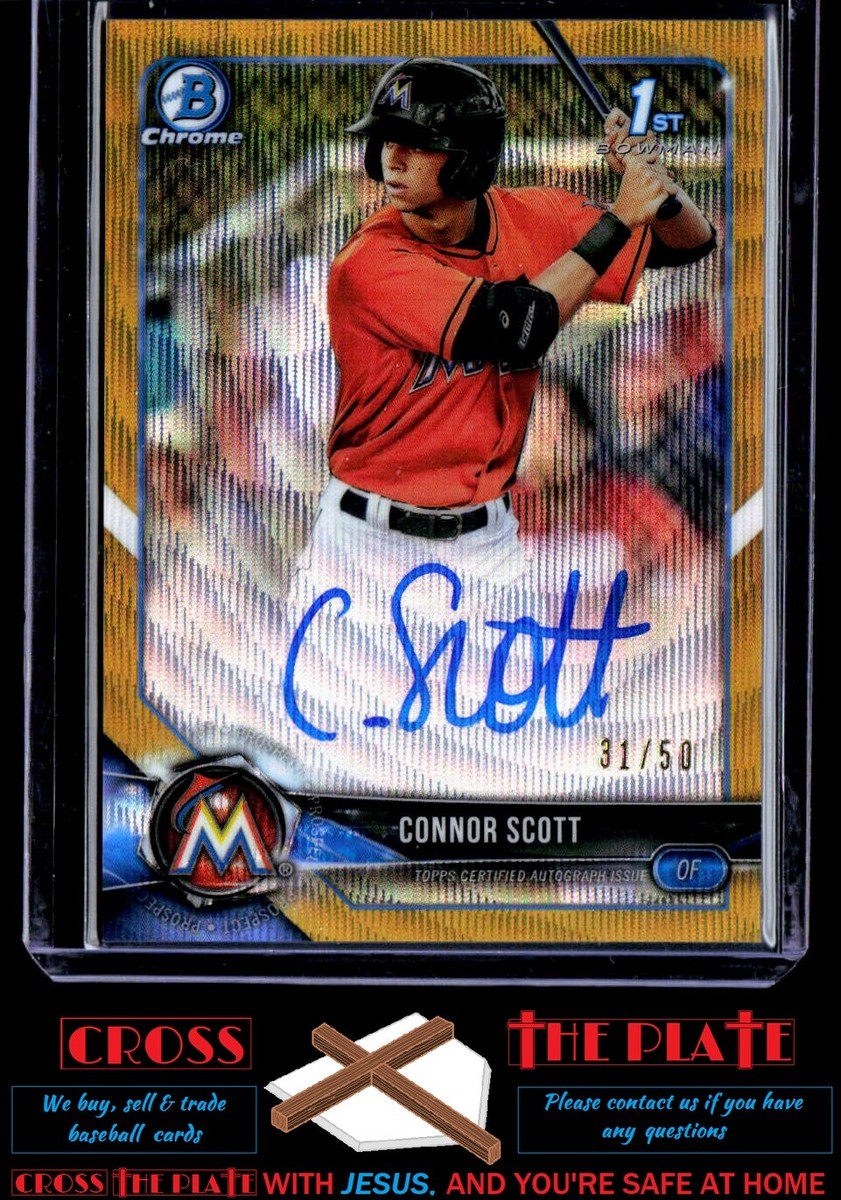 2018 Bowman Draft Chrome Gold Wave Ref Auto Connor Scott Pirates