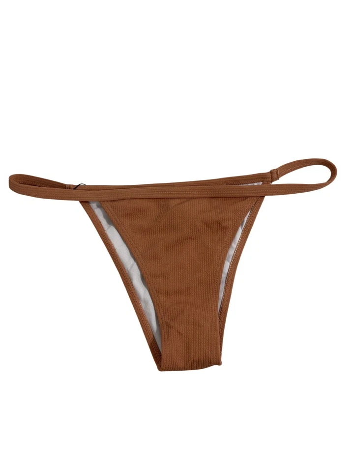 Parte inferior de bikini acanalada marrón Zaful para mujer cintura media talla 8 Foto 3 de 4