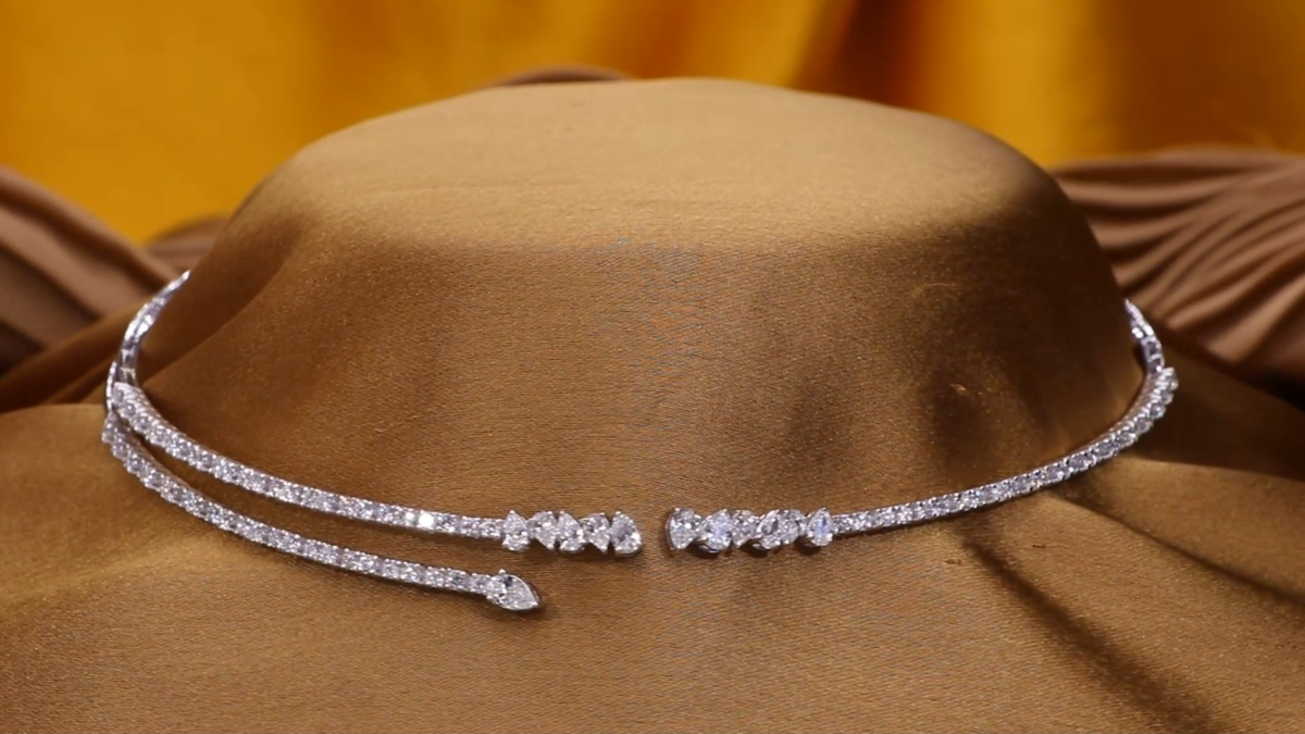 Ct Real H/SI Pear Diamond Choker Necklace 14k White Gold