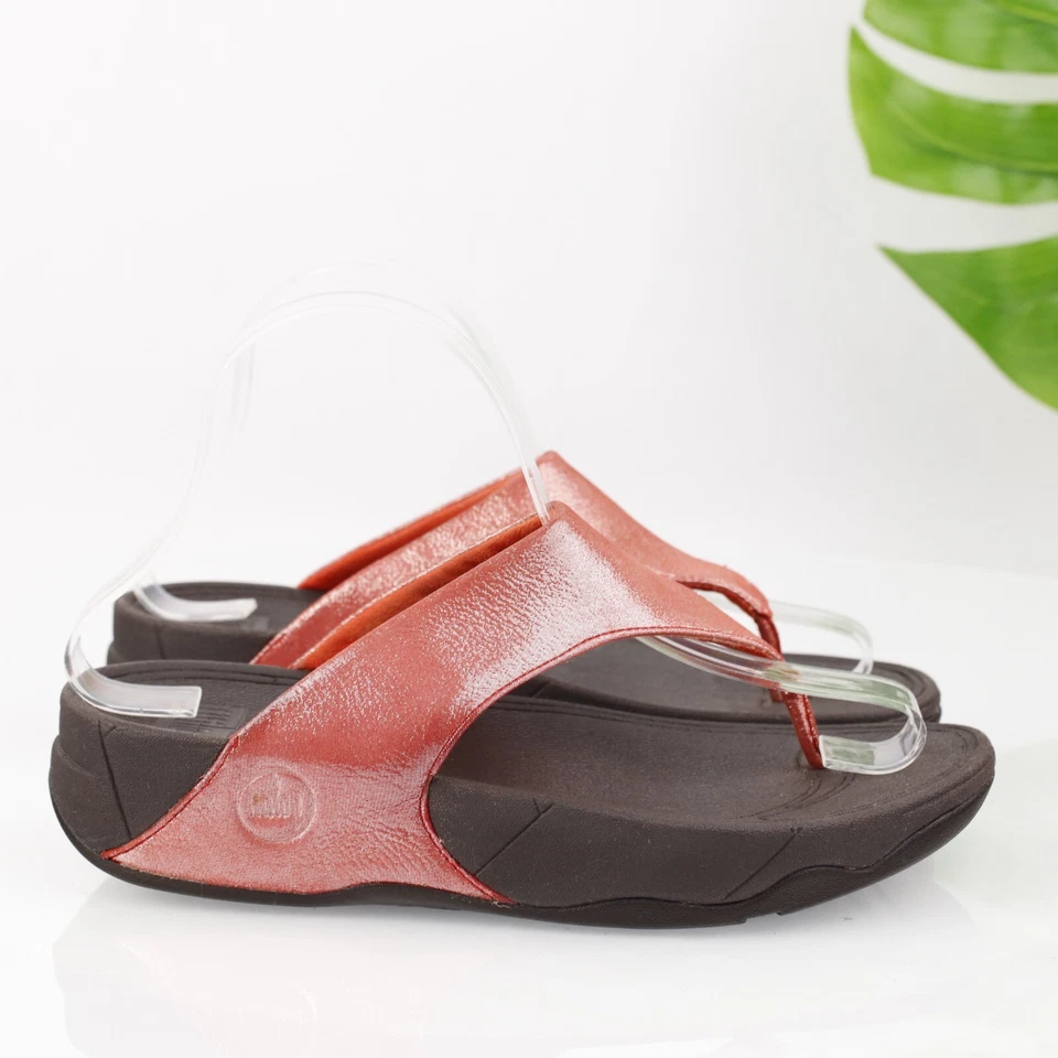 Sandalia Fitflop Mujer Lulu Talla 7 Rosa Brillante Tanga Deslizable Chanclas Tonificación Zapato Foto 3 de 4