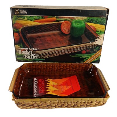 ANCHOR HOCKING Harvest Amber Basket Buffet Baking Dish Loaf Pan