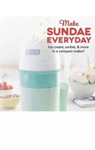 Dash My Pint Ice Cream Yogurt Sorbet Maker Aqua & White w/ Mixing Spoon, New