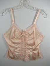 Vintage Bestform Embroidered Satin  Lace Camisole Women 34 Pink Ribbon