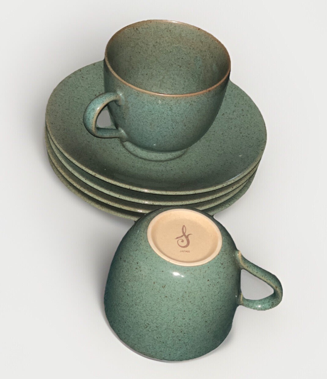 RARE Lindt Stymeist Green Tea Cup Saucer 8oz Craftworks Japan 6 Pcs