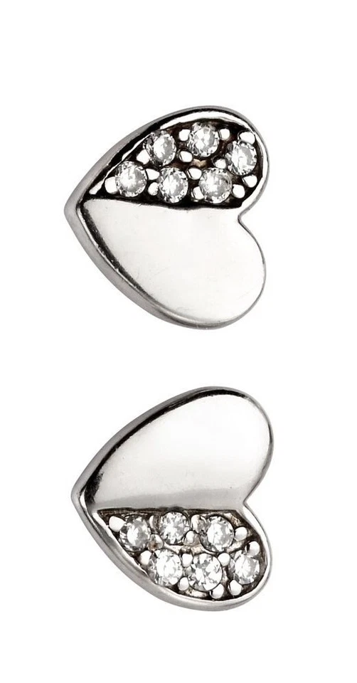 Mezza Zircone Orecchini a Perno Cuore Argento Sterling 925 Marchiato Nuovo Boxed - Immagine 2 di 3