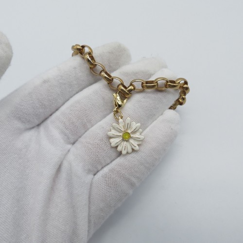 Origami Owl Daisy Flower Charm Bracelet White Enamel Gold Tone Chain 6.5" - Picture 10 of 11