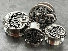Pair Moon Star Sun Celestial Steel Screw Fit Tunnels Ear Plugs Earlets Gauges