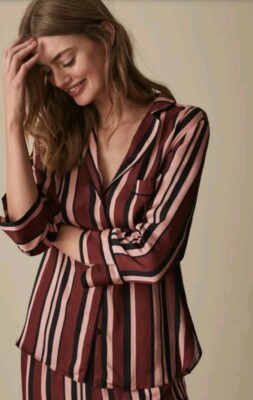 REISS Tilda top size 10 --BRAND NEW-- berry stripe Satin