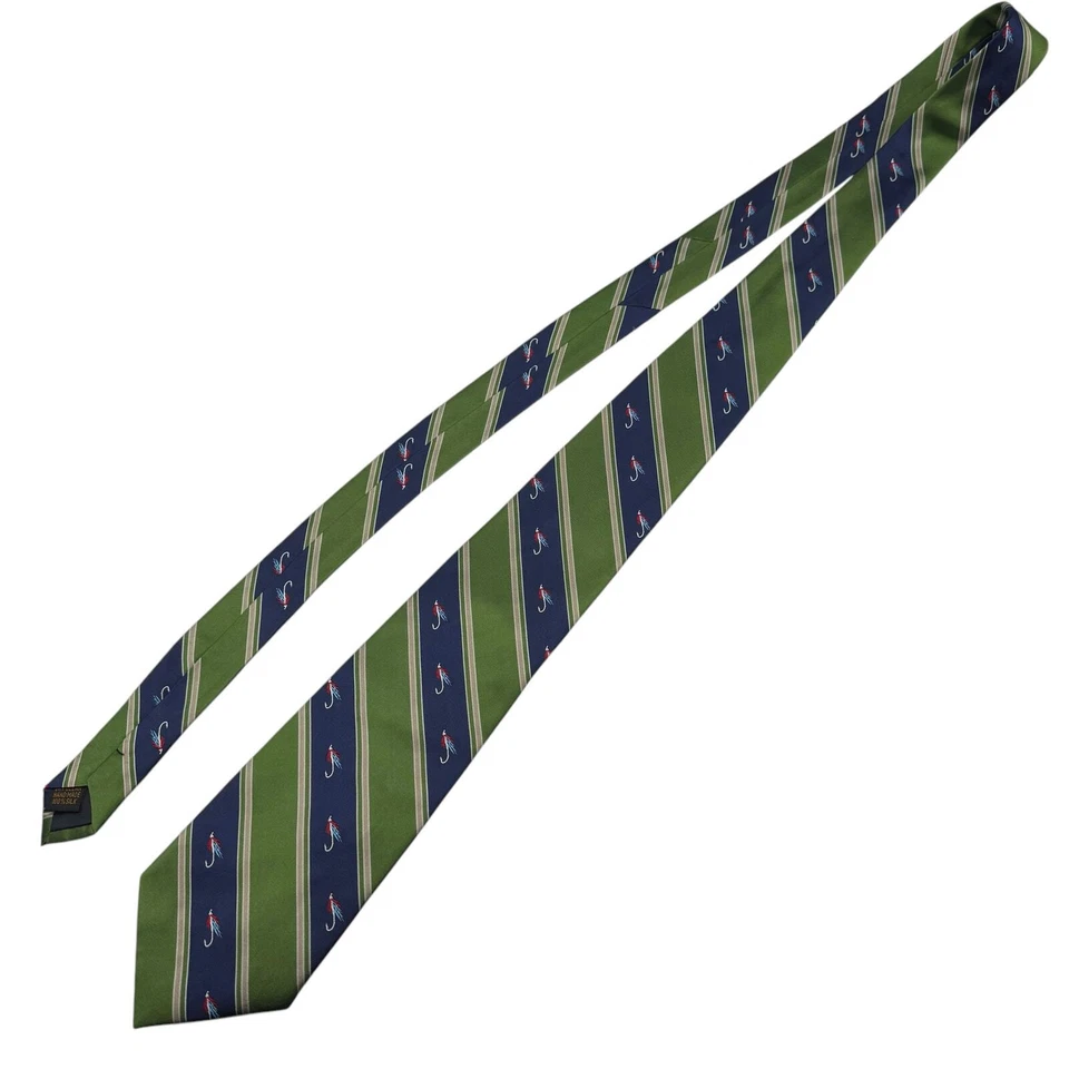 Señuelos de pesca Alynn 100 % seda con corbata estampado de novedad verde azul a rayas diagonales Foto 3 de 4