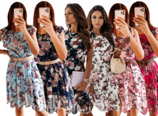 Women's Dress Summer Holiday Ruffled Short Sleeve Chiffon Print Rose Dress