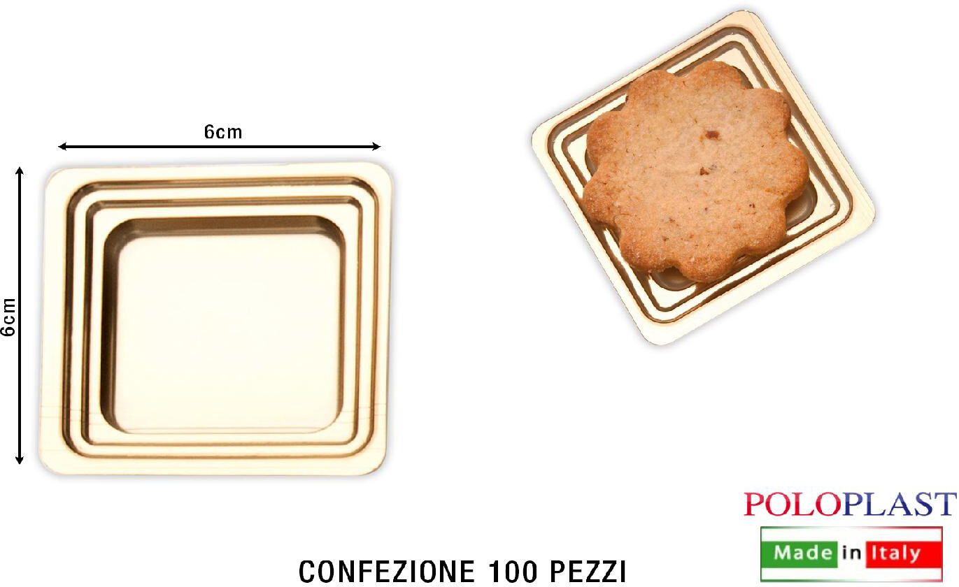 Polo Plast Vassoio Mignon confezione 100 pezzi cm 6x6 Oro Quadrato L837
