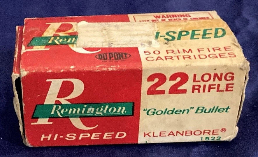 HG0068 Vtg Remington HI-Speed 22 Long Rifle Golden Bullet Shell Empty Box - Image 3 of 4