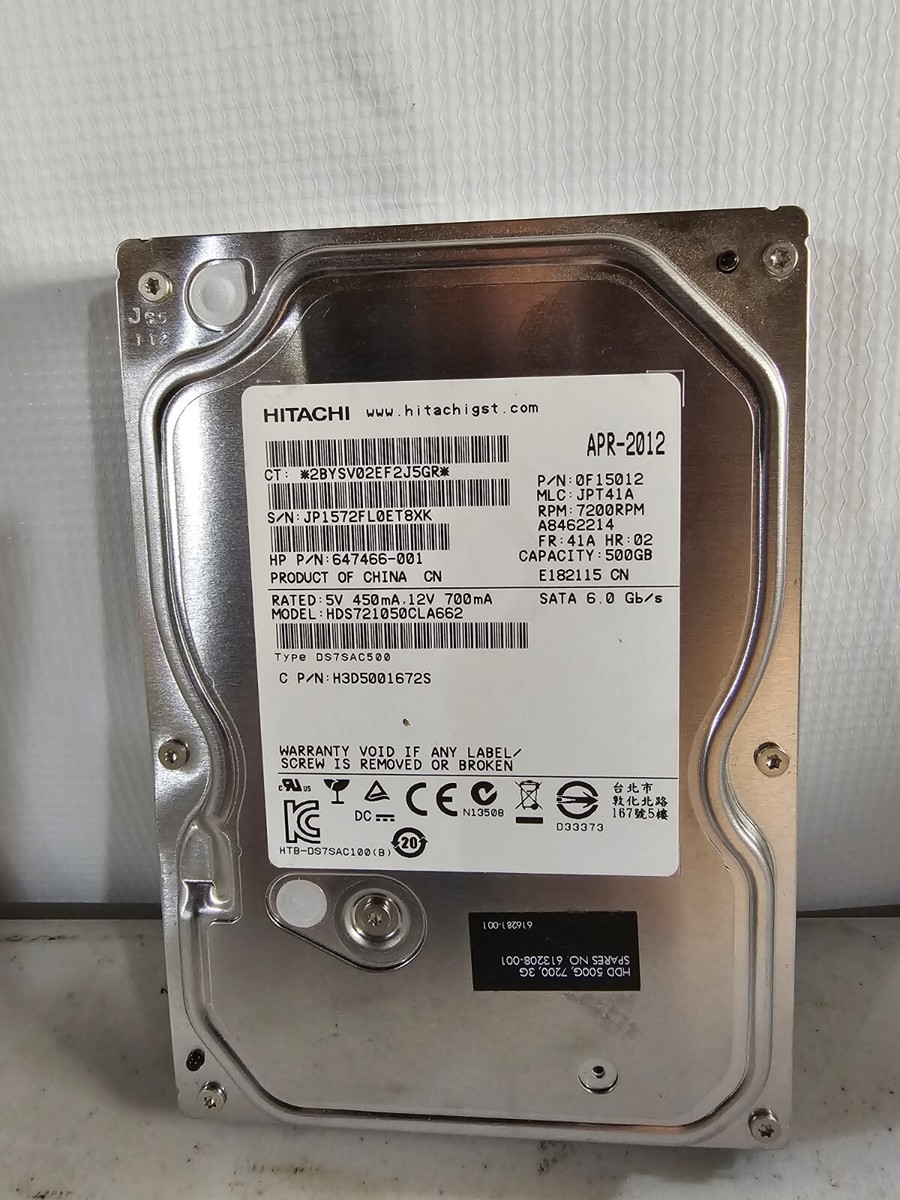 日立 HDS721050CLA662 500GB P/N: 0F13653 MLC: JPT3GH Hitachi Deskstar 7K1000.C HDS721050CLA662 / 0F15012 / HPE