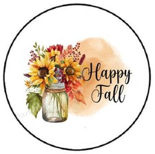 HAPPY FALL FLOWERS IN MASON JAR ENVELOPE SEALS LABELS STICKERS PARTY FAVORS