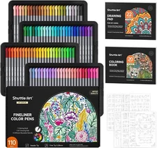 Fineliner Colored Pens, 100 Colors 0.4mm Fine Point Pens with Stencils & Adul...