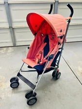 MacLaren Triumph Orange With Blue Stripe Lightweight Portable Stroller 