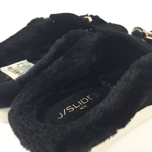 J/SLIDES Leather Mules Black NYC Azul Platform Tassels Faux Fur Size 8 Orig $135 - Picture 3 of 5