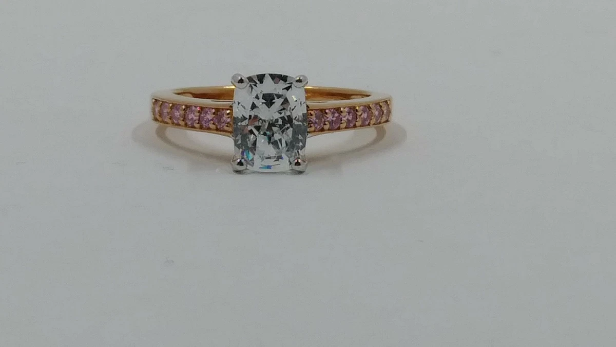 Diamonique 100 Facet Cushion Cut Cubic Zirconia Sterling 14K