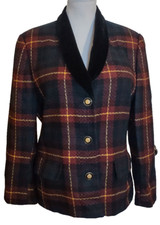 Vintage Kasper Womens Blazer 16 Wool Front Flap Pockets Velvet Collar Lined