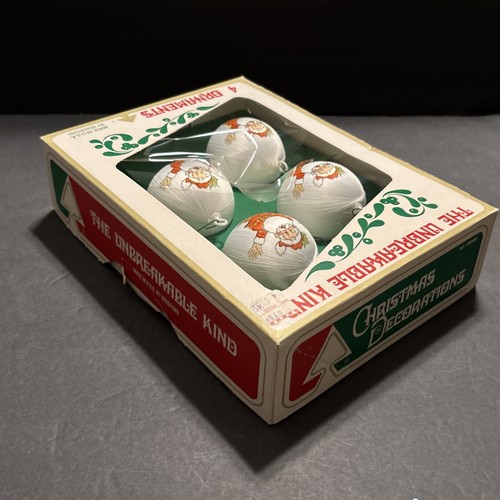 Vintage Christmas Tree Santa Ornaments Box Of 4 2.25” Unbreakable Kind Bradford - Picture 6 of 10