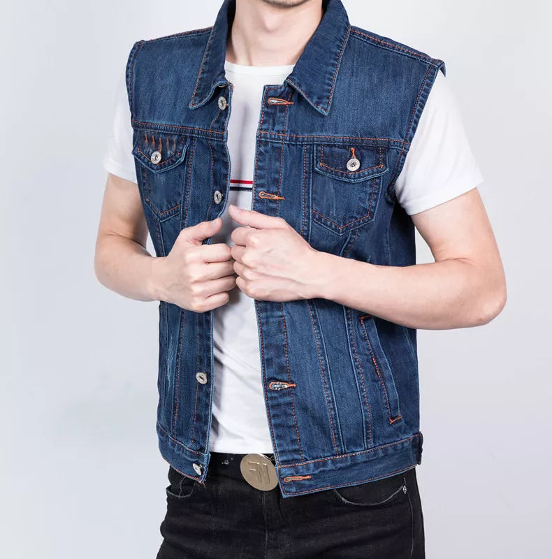 Denim jacket sleeveless clearance mens