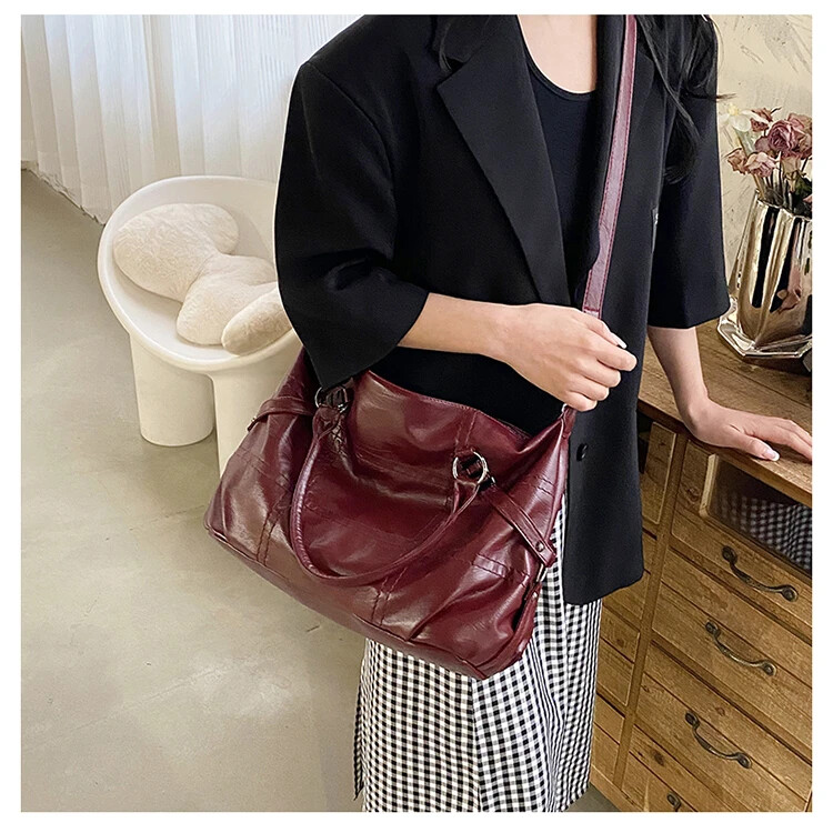 Wine Red Handbag Women Ladies Armpit Shoulder Bags Pattern Female