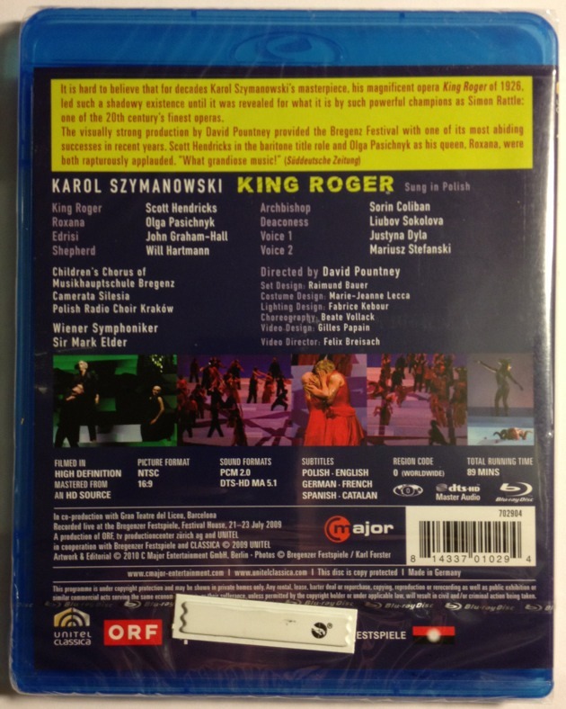 KING ROGER Karol Szymanowski - MINT NEW BLU-RAY SET