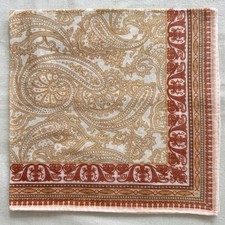 Vintage Handkerchief Paisley Flourish Floral Pocket Square Brown Cotton 18" M