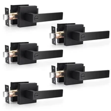 5 Pack Matte Black Privacy Door Levers with Locks for Bedroom and Bathroom
