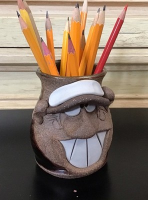 Vintage MMS Mahon Funny Face Big Mouth Brown Glaze 3D Stoneware Pottery Mug