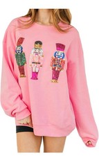 Springcmy Women's Christmas Sweatshirt Sparkly Sequin Long Sleeve Crew Neck San