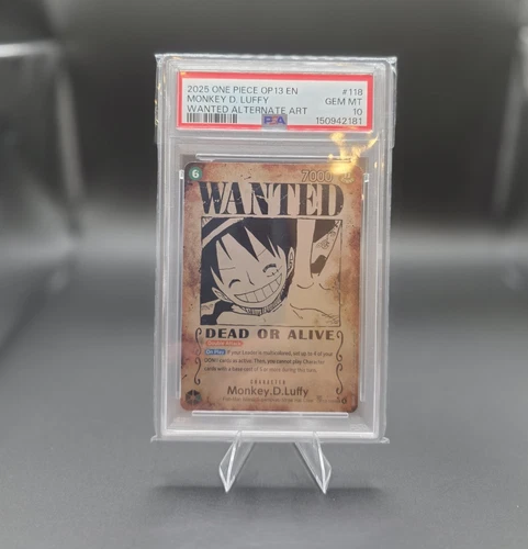 OP13 EN 2025 One Piece Monkey D. Luffy Wanted Alt Art #118 PSA 10