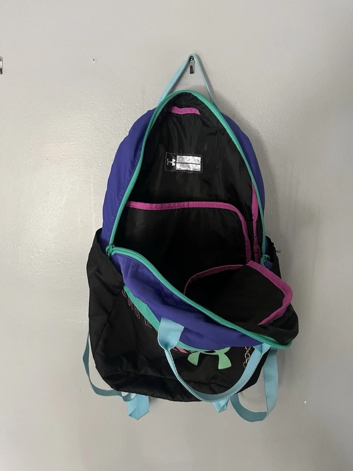 Mochila Unisex Under Armour Retro Estilo Años 80 Púrpura/Negro Hecha en Corea RARA Foto 3 de 4