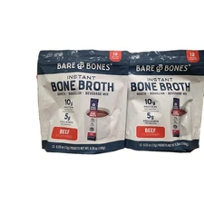 Bare Bones Instant Bone Broth Beef 24 Sticks 2 Pk 15g Protein 5g Collagen Each