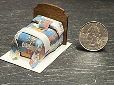 Dollhouse Miniature Bed Blue N 1:48 Quarter inch scale 1/4 F238 Dollys Gallery