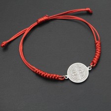 St Benedict Cross Stainless Steel Bracelet Men's Adjustable Religious Jewelry