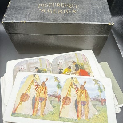 Lot 24 Antique Stereoscope Viewer Photograph Cards NH USA Native American Japan