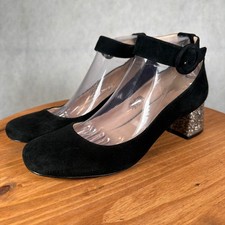Nine West Pianobar Pumps Women 9 Black Good Glitter Block Heel Ankle Strap Suede