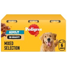 24 x 400g Pedigree Adult Wet Dog Food Tins Mixed Selection in Gravy Dog Can 4.10 per kilo