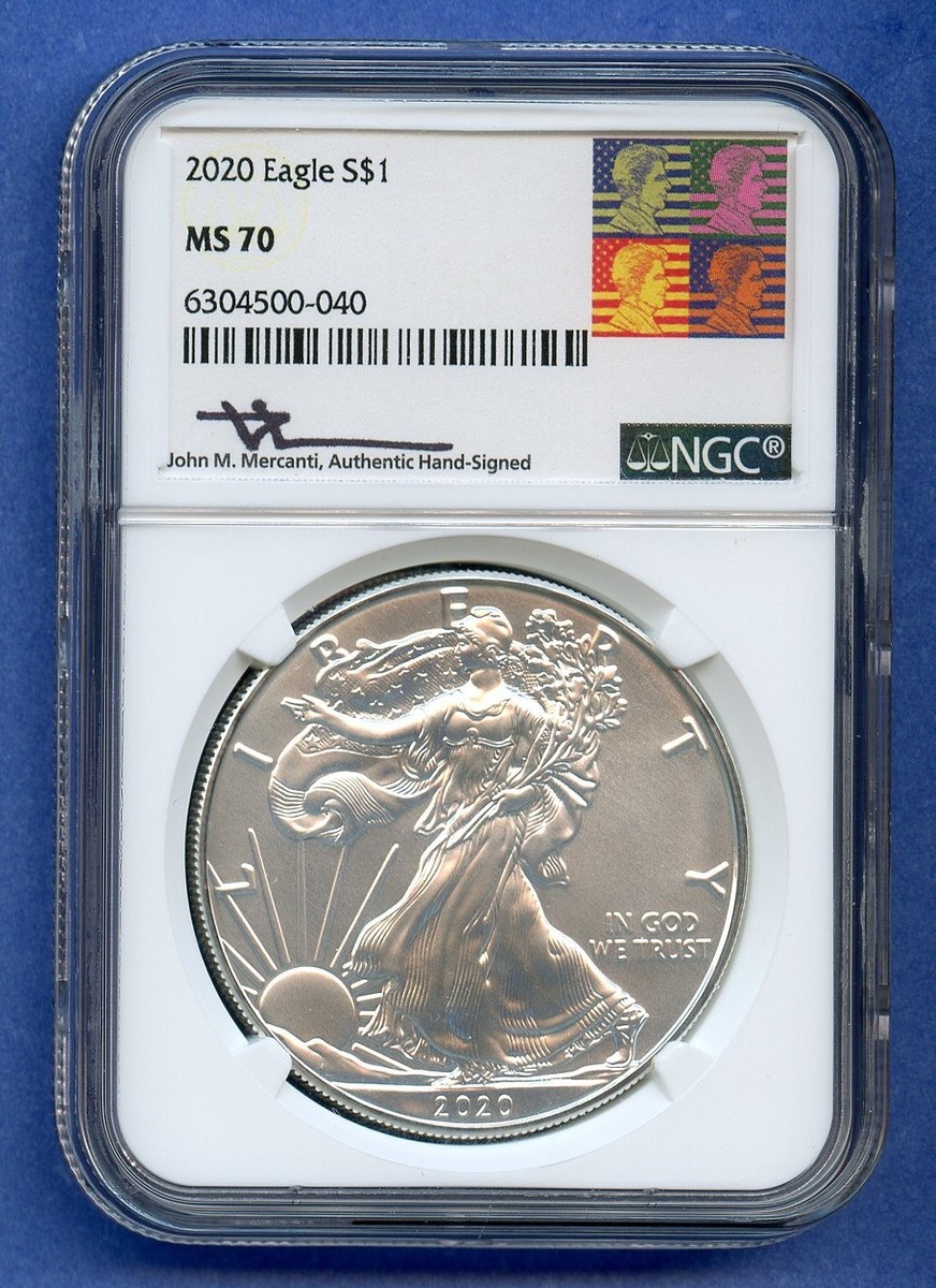 2020 MS70 ASE American Silver Eagle $1 US Mint MS-70 Mercanti