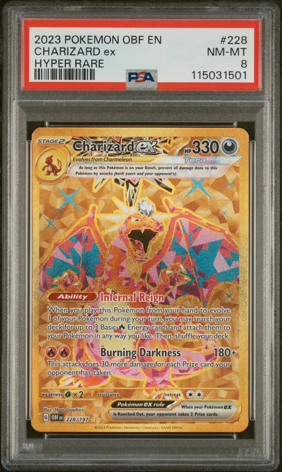 2023 | POKEMON | OBF EN-OBSIDIAN FLAMES | HYPER RARE |CHARIZARD EX | 228 | PSA 8